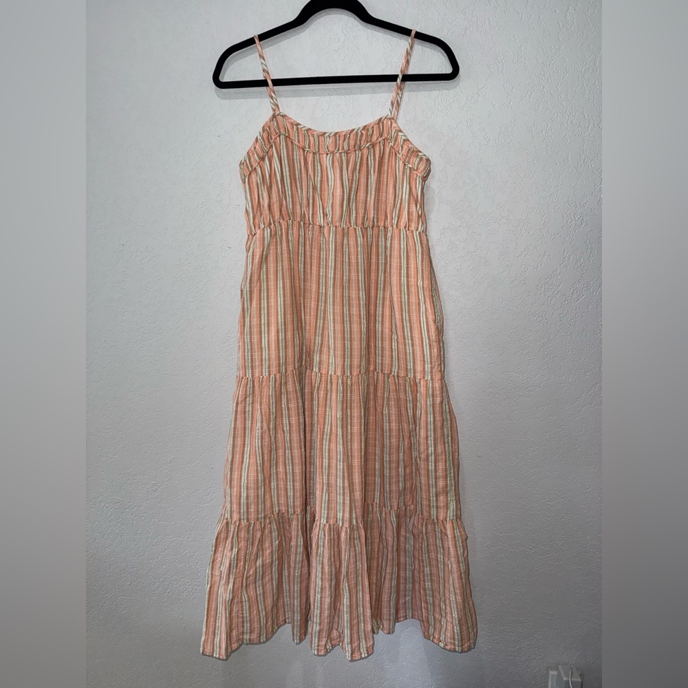 Aerie - Spaghetti strap Peach Striped Maxi Dress with pockets